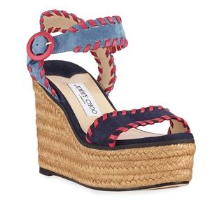 Jimmy Choo Abigail SIZE 7 color block braided jute espadrille wedge heels